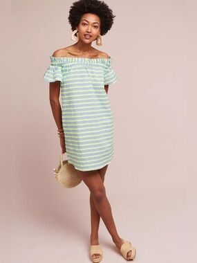 Anthropologie Corey Lynn Calter Bayside Off-Shoulder Striped Dress